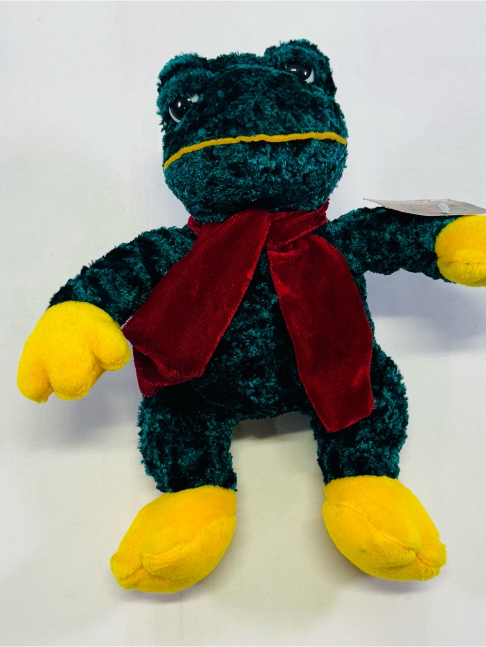 Plush Frog Stuffed Animal - Green and Yellow with Red Scarf